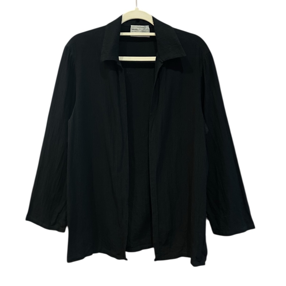 DUŠAN Textured Silk Open Front Cardigan Blouse Black‎ Italy L